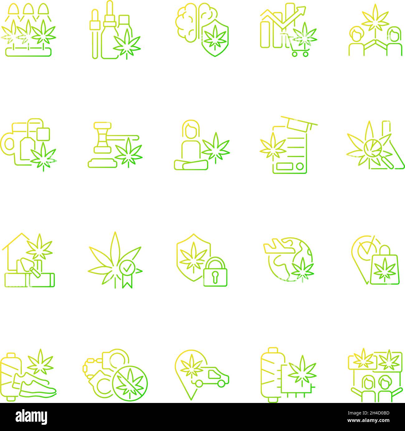 Cannabis in everyday life gradient linear vector icons set Stock Vector