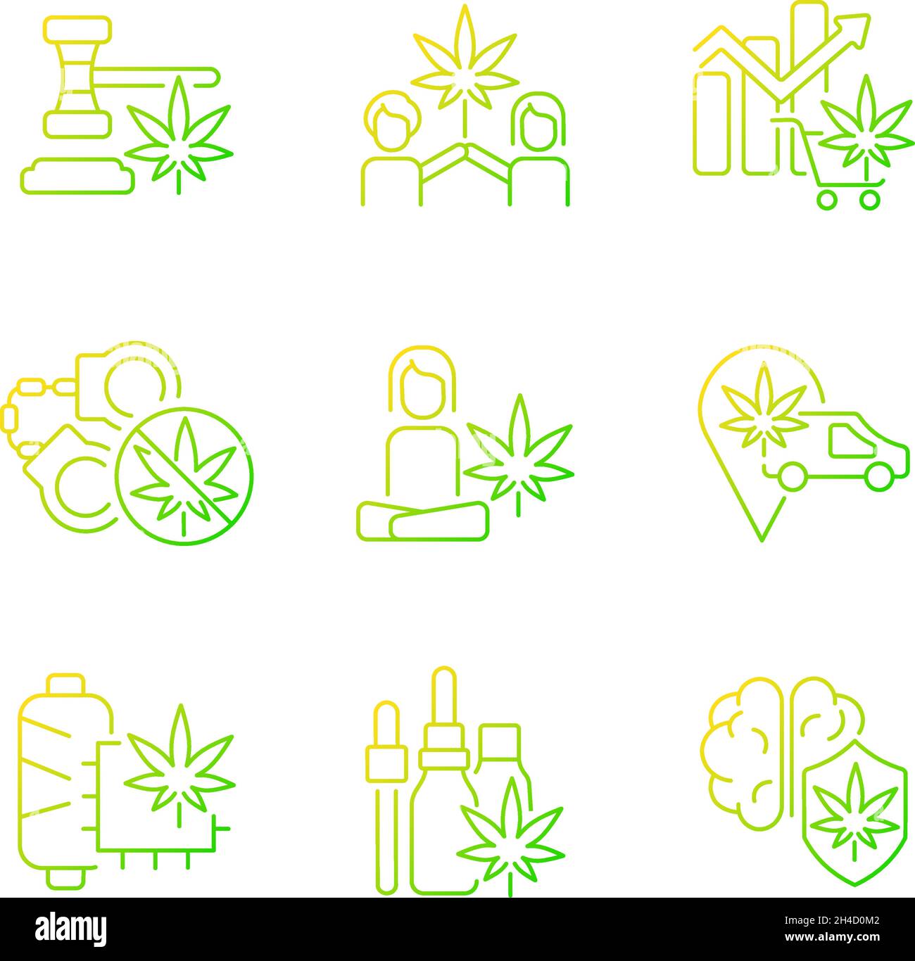 Marijuana plant use gradient linear vector icons set Stock Vector