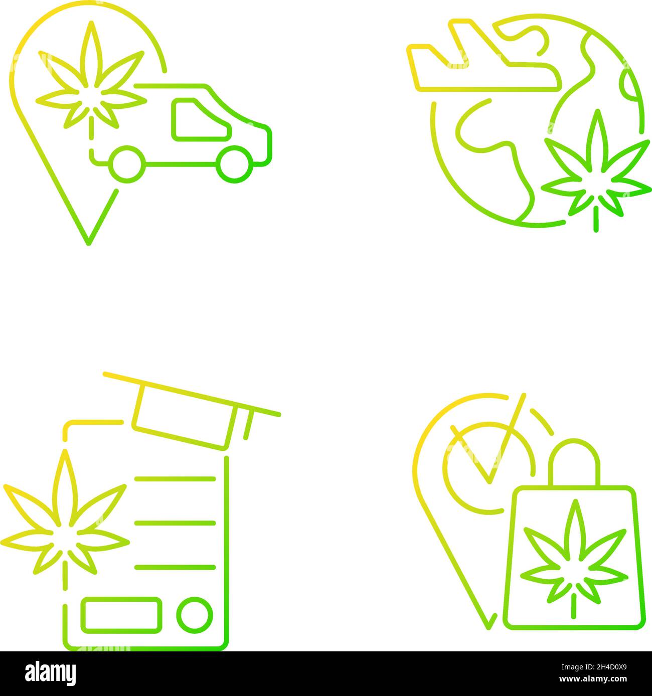 Worldwide cannabis industry gradient linear vector icons set Stock Vector