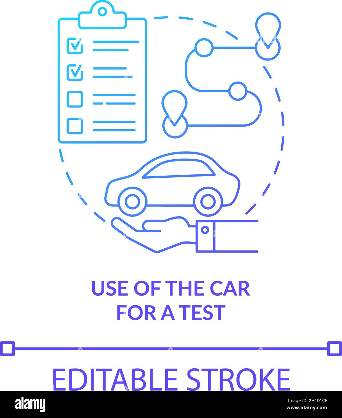 Use of car for test blue gradient concept icon Stock Vector