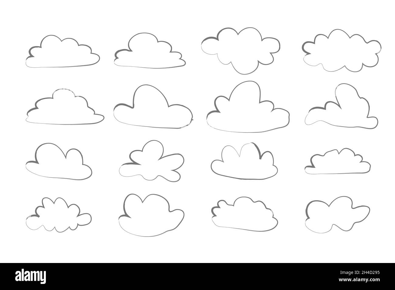 cloud set in hand drawn doodle sketch style, simple outline clouds ...