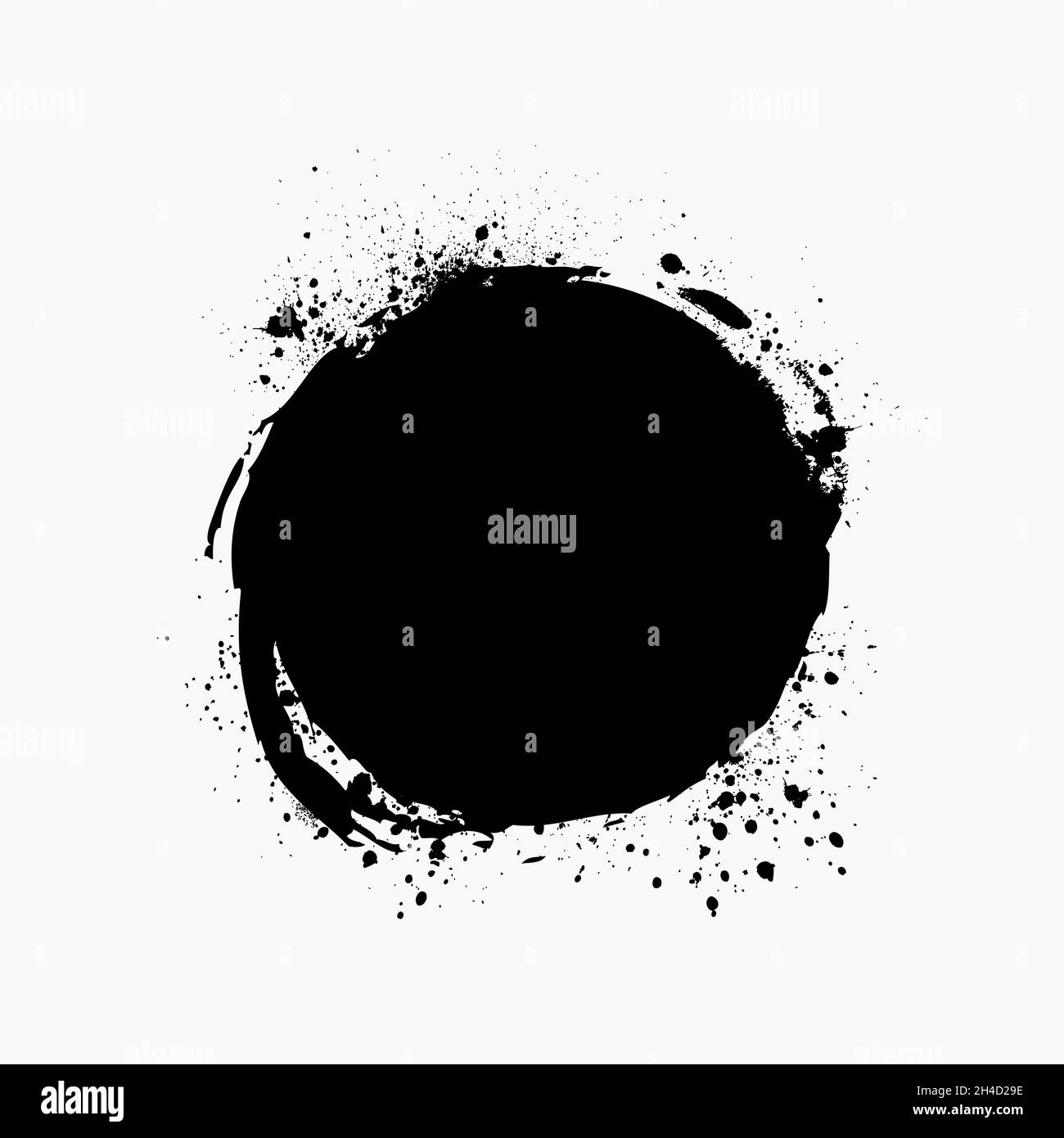Paint brush stain with ink splashes. Grunge circle shape for frame, banner, text box, clipping masks or other art projects. Vector design element Stock Vector