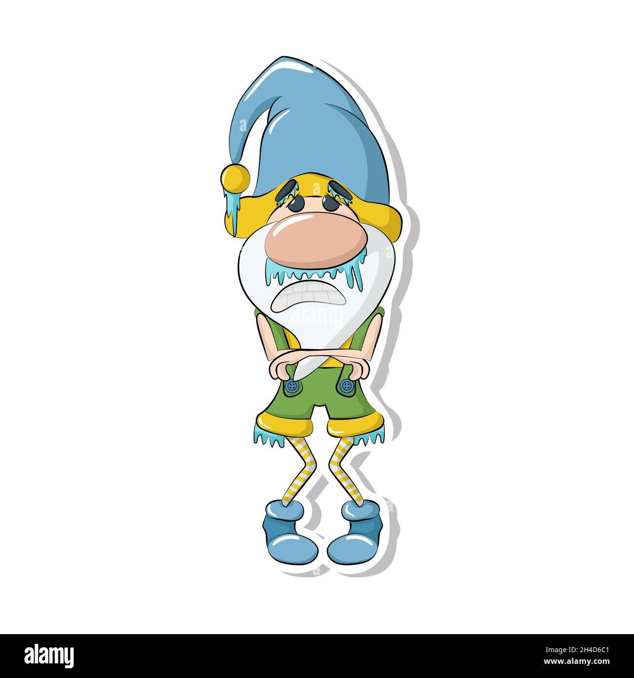 Cute frozen gnome. Sticker. Isolated cartoon illustration Stock Vector