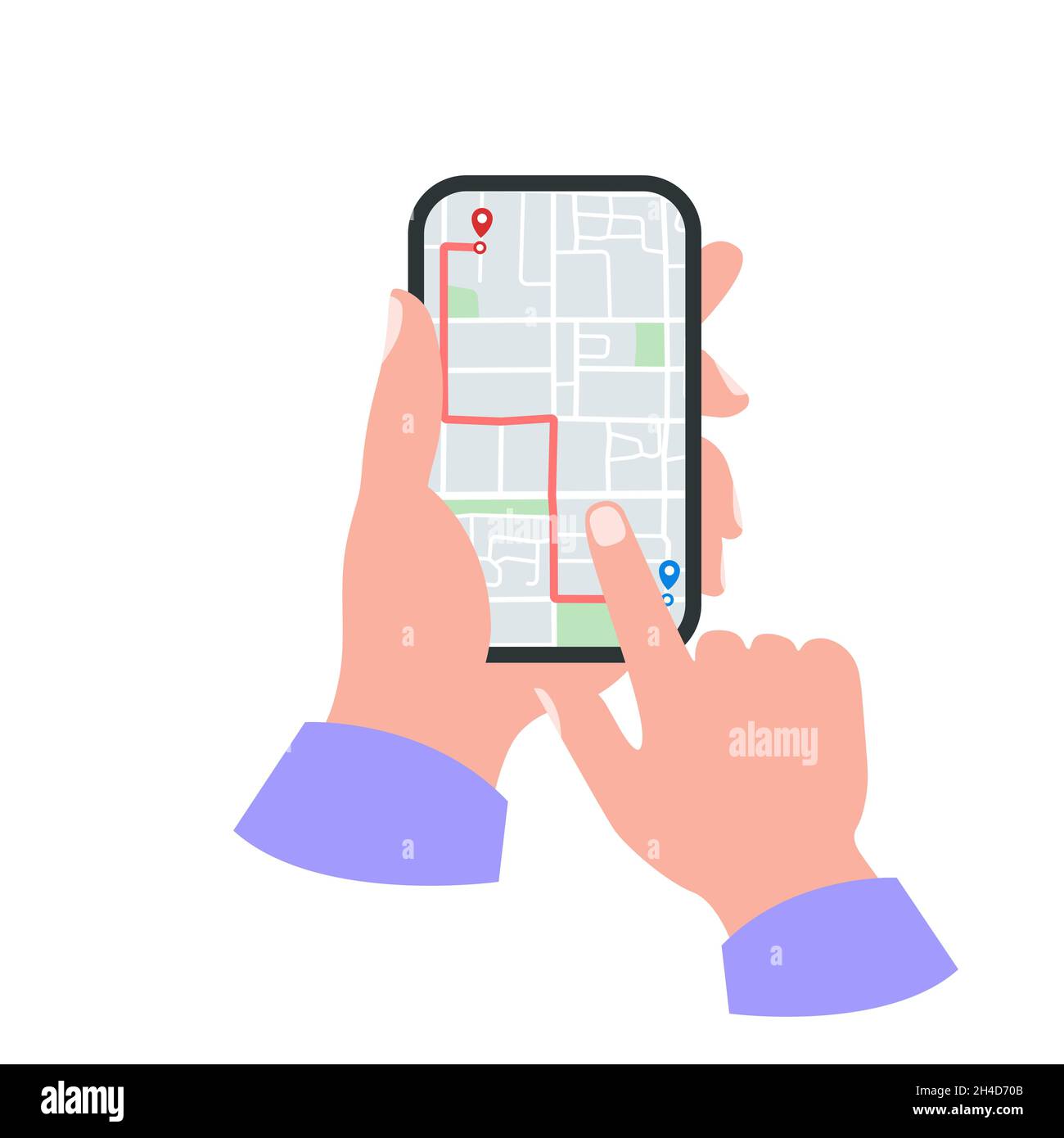 Smartphone in hand concept. Gps map with pins Stock Vector
