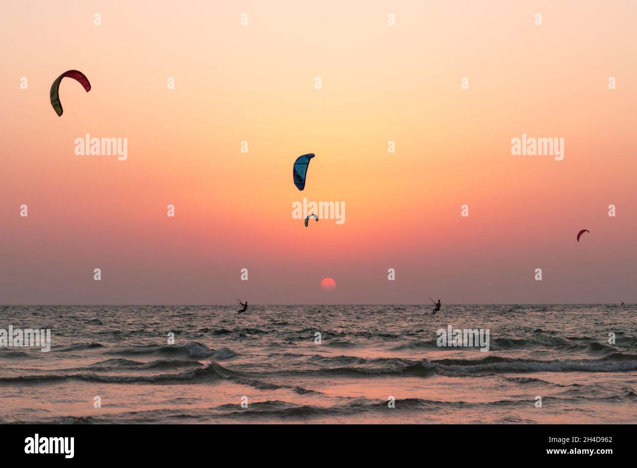 Sunset on the beach in Tel Aviv, Israel Stock Photo