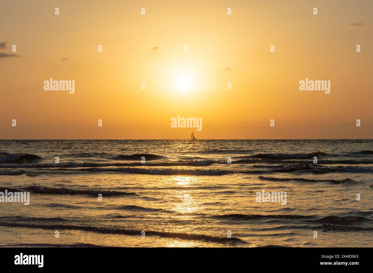 Sunset on the beach in Tel Aviv, Israel Stock Photo