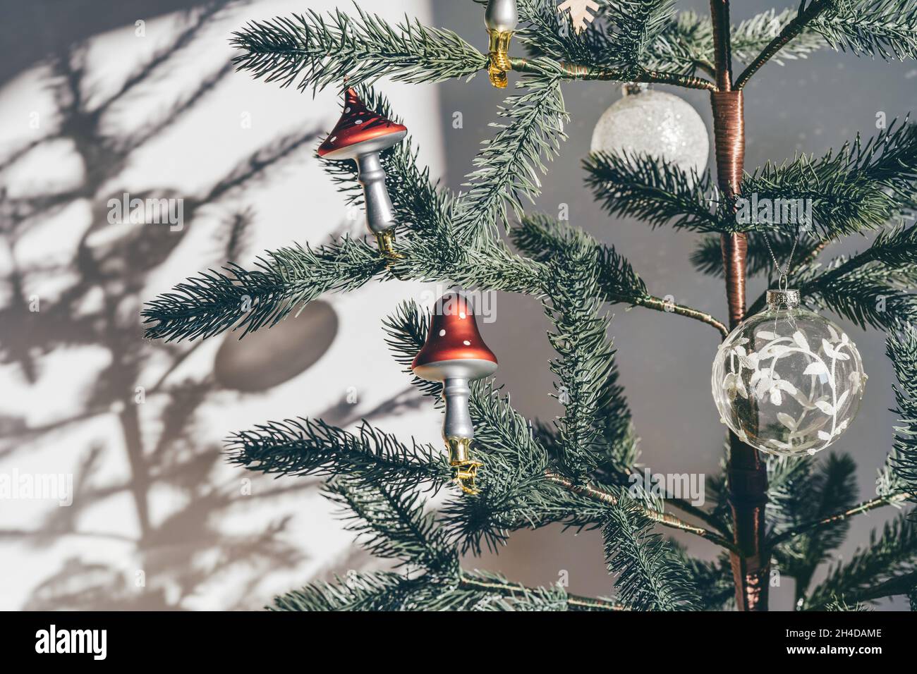 Reusable Christmas tree with glass mushrooms deco Stock Photo
