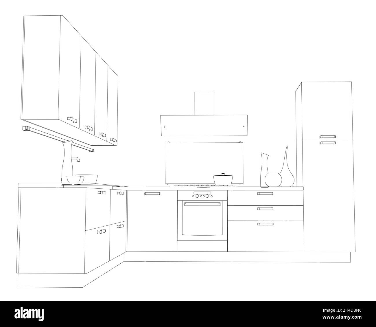 Contour of the kitchen from black lines isolated on a white background ...