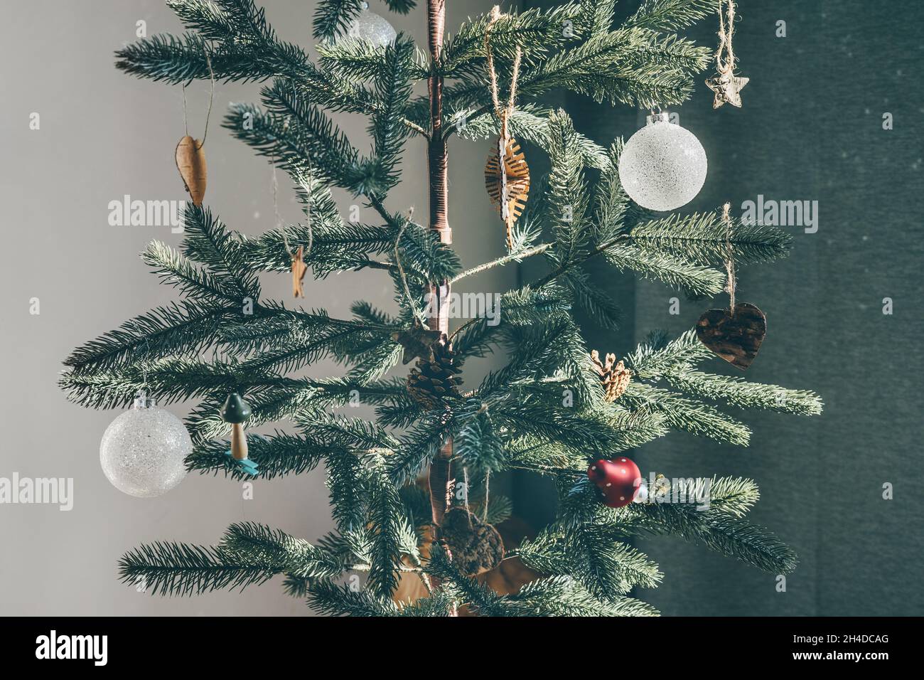 Reusable Christmas tree with glass mushrooms deco Stock Photo