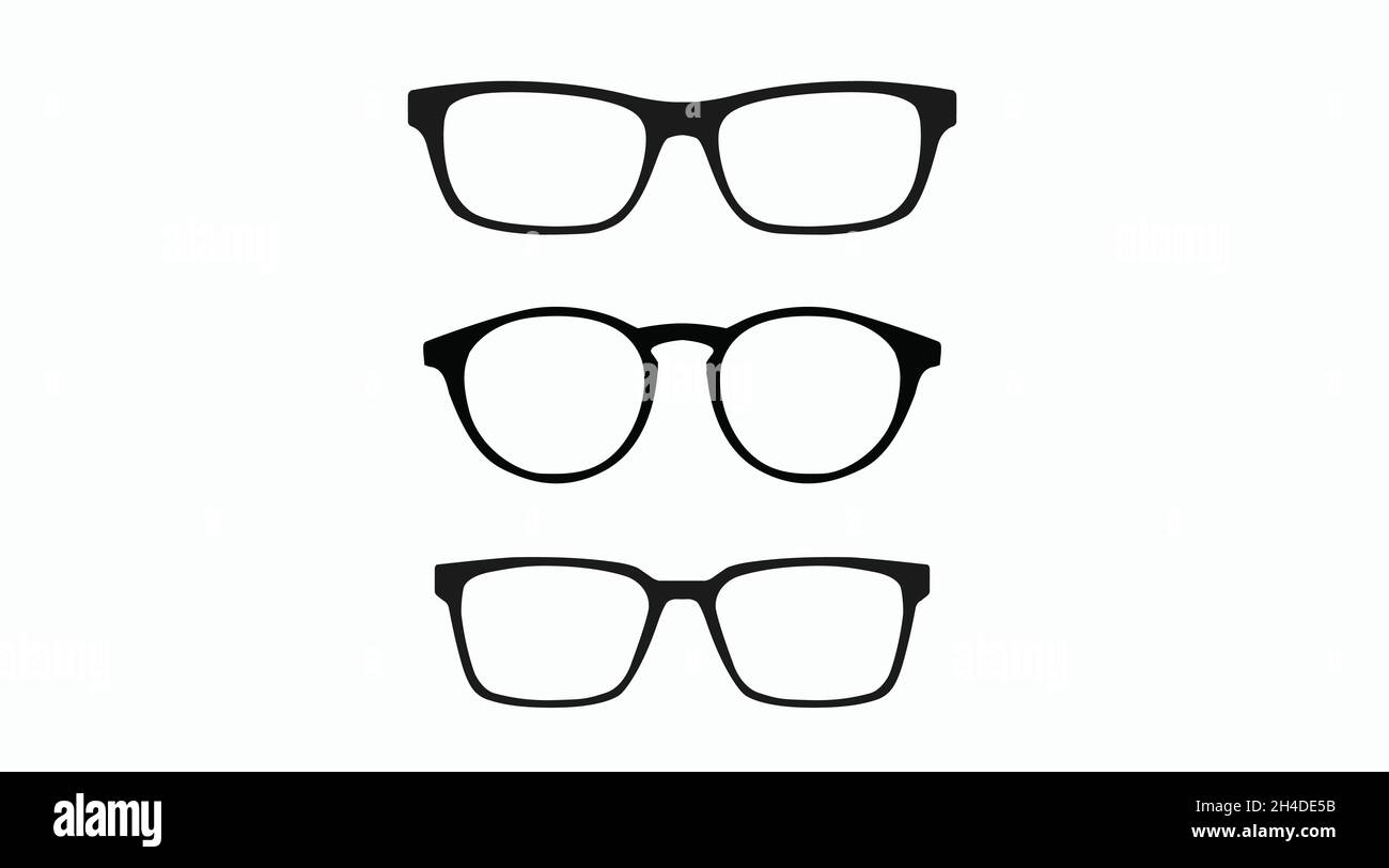 Black and white Glasses frames. Vector Isolated Set of Different