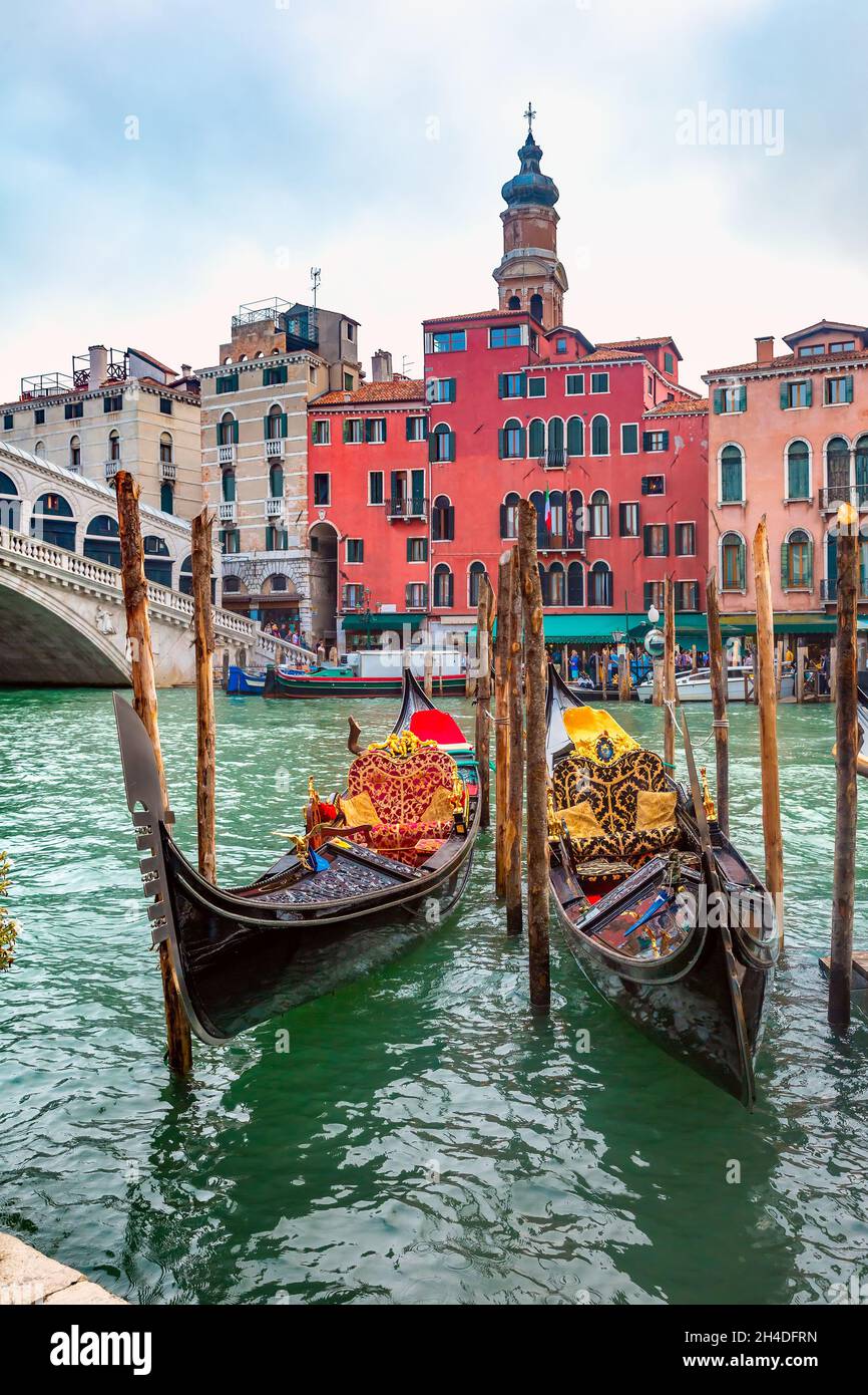 Traditional gondolas on Grand Canal in Venice, Italy Stock Photo