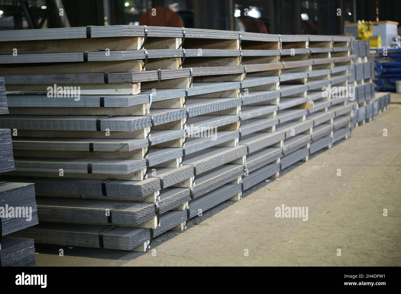 Stack of steel plate in steel plant Stock Photo