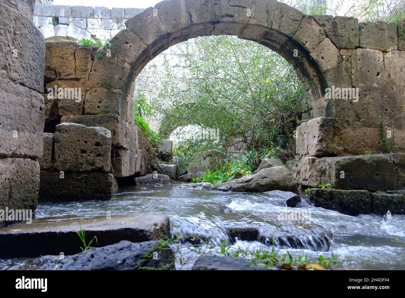 Ruins of an old stone mill on the Duero river Stock Photo