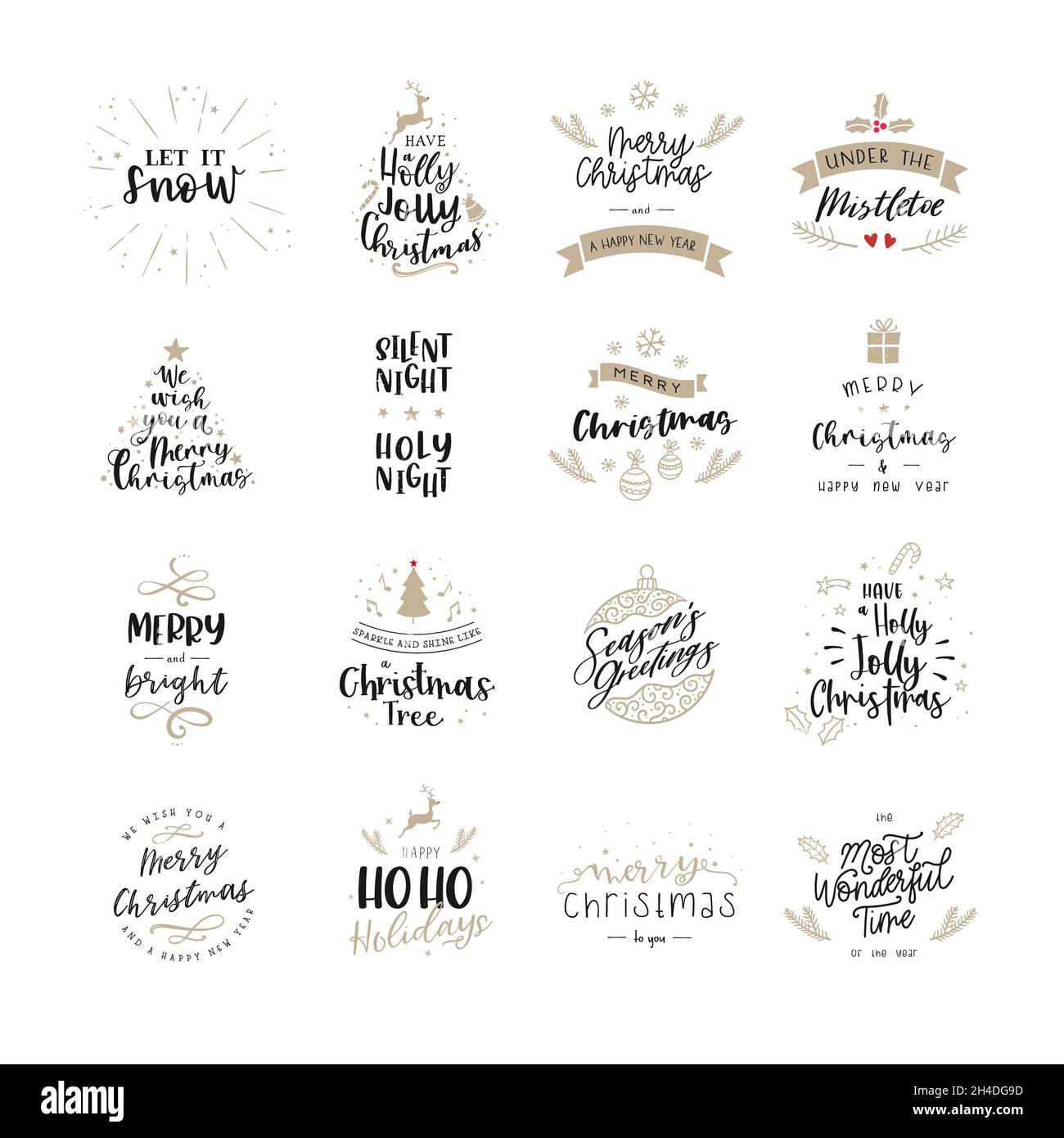 Cute set of Christmas labels with different hand writings and hand drawn ornaments, great for gift boxes, stickers, cards - vector design Stock Vector