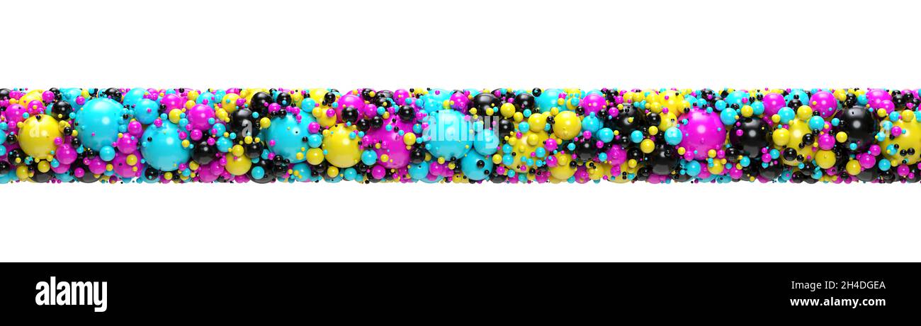 CMYK banner made up of thousands of spheres on white background - 3D rendering Stock Photo