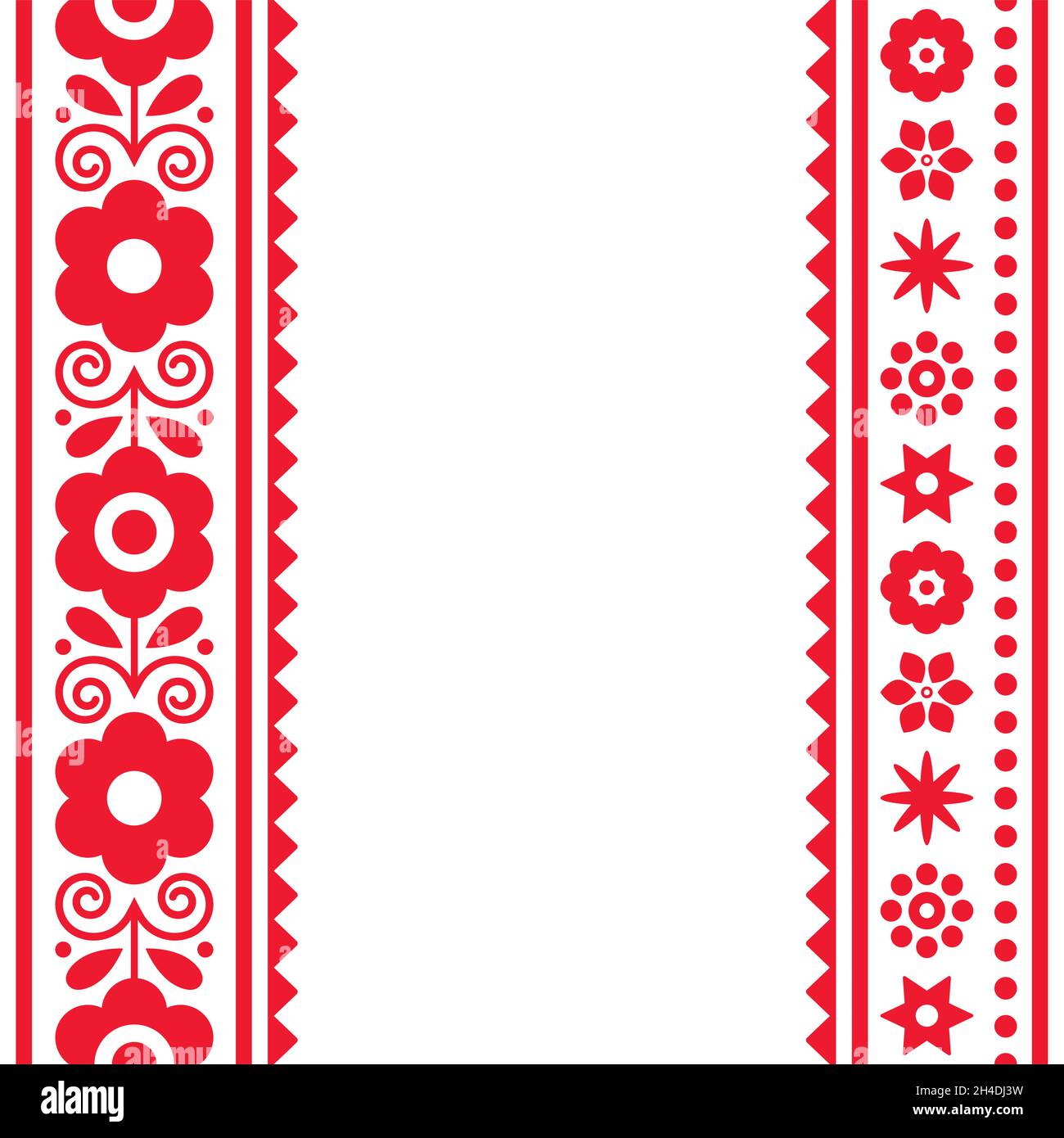 Polish folk art vector greeting card design or wedding invitation with flowers and geometric shapes Stock Vector