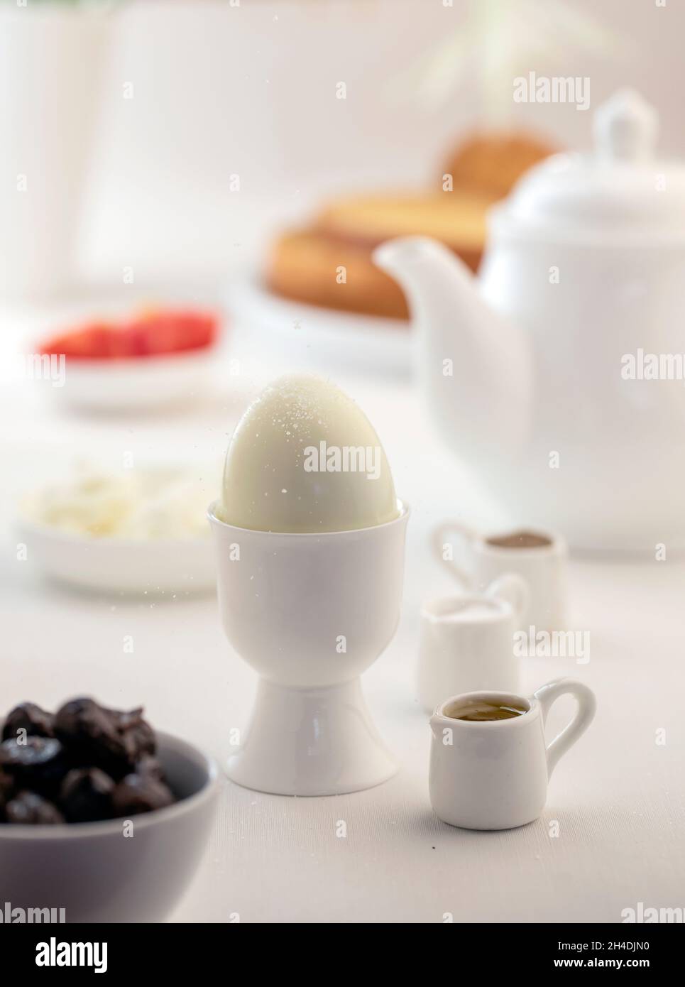 Healthy breakfast boiled egg milk hi-res stock photography and images