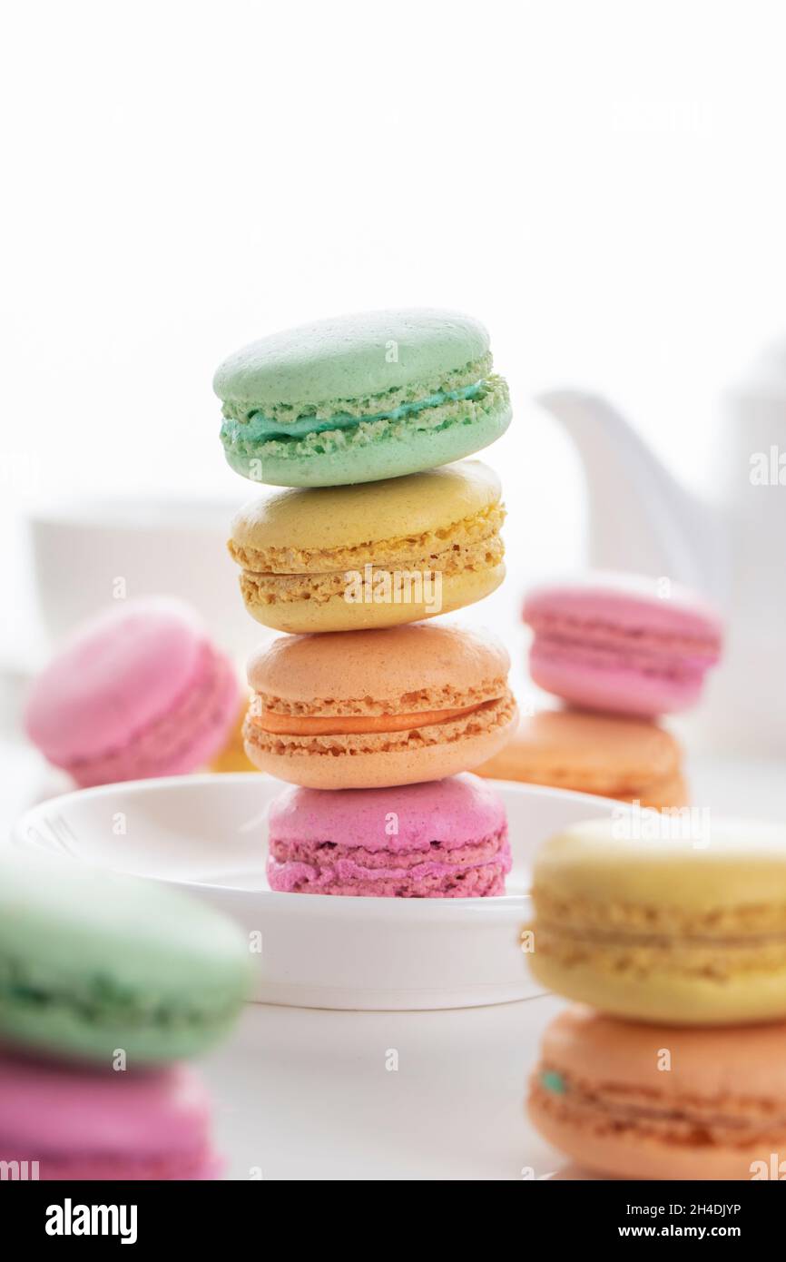 Brightly colored crunchy french macaron biscuits Stock Photo Alamy