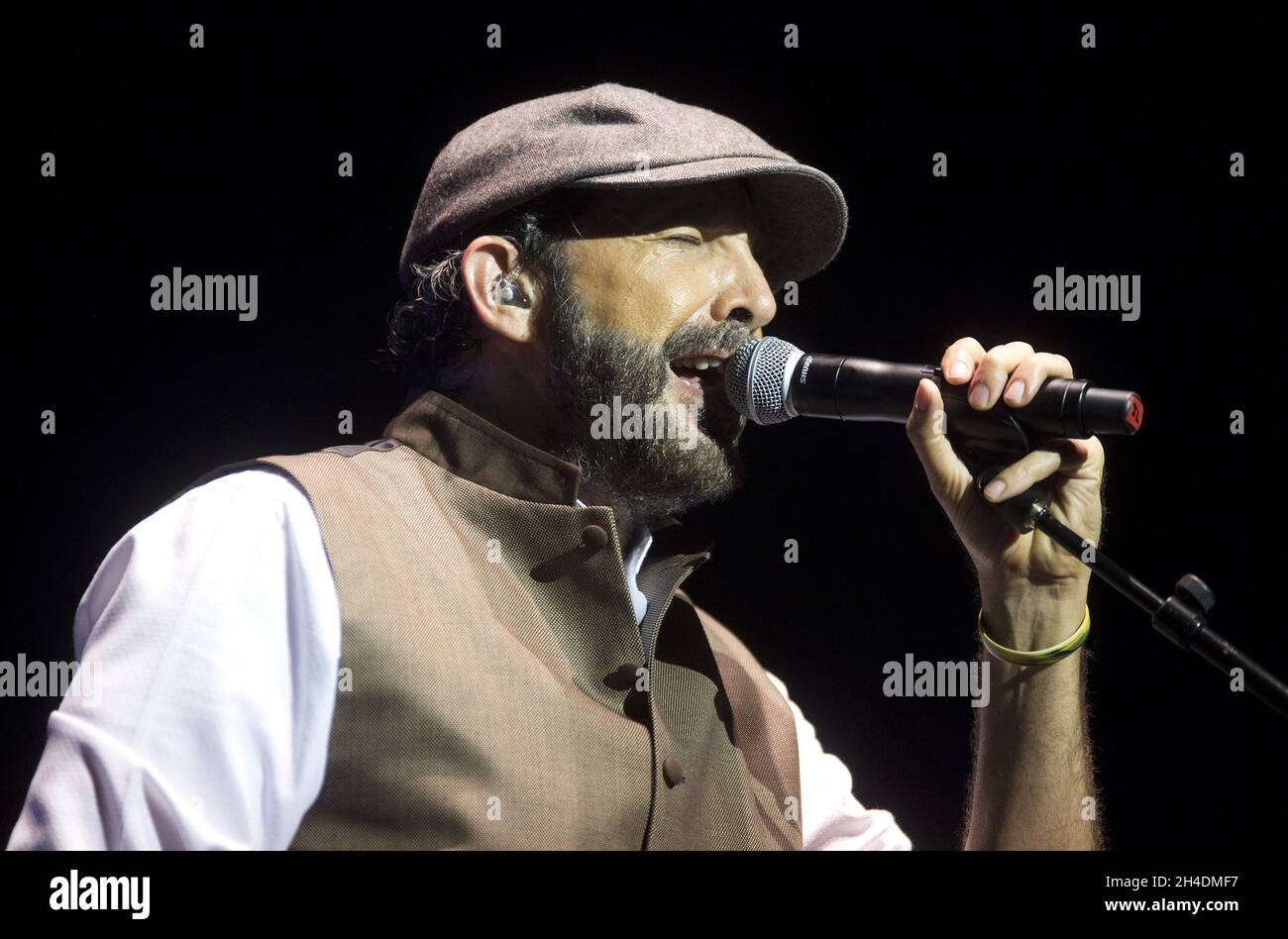 Dominican singer-songwriter Juan Luis Guerra performing live during his Todo Tiene Su Hora Tour at the O2 Academy Brixton, in South London Stock Photo