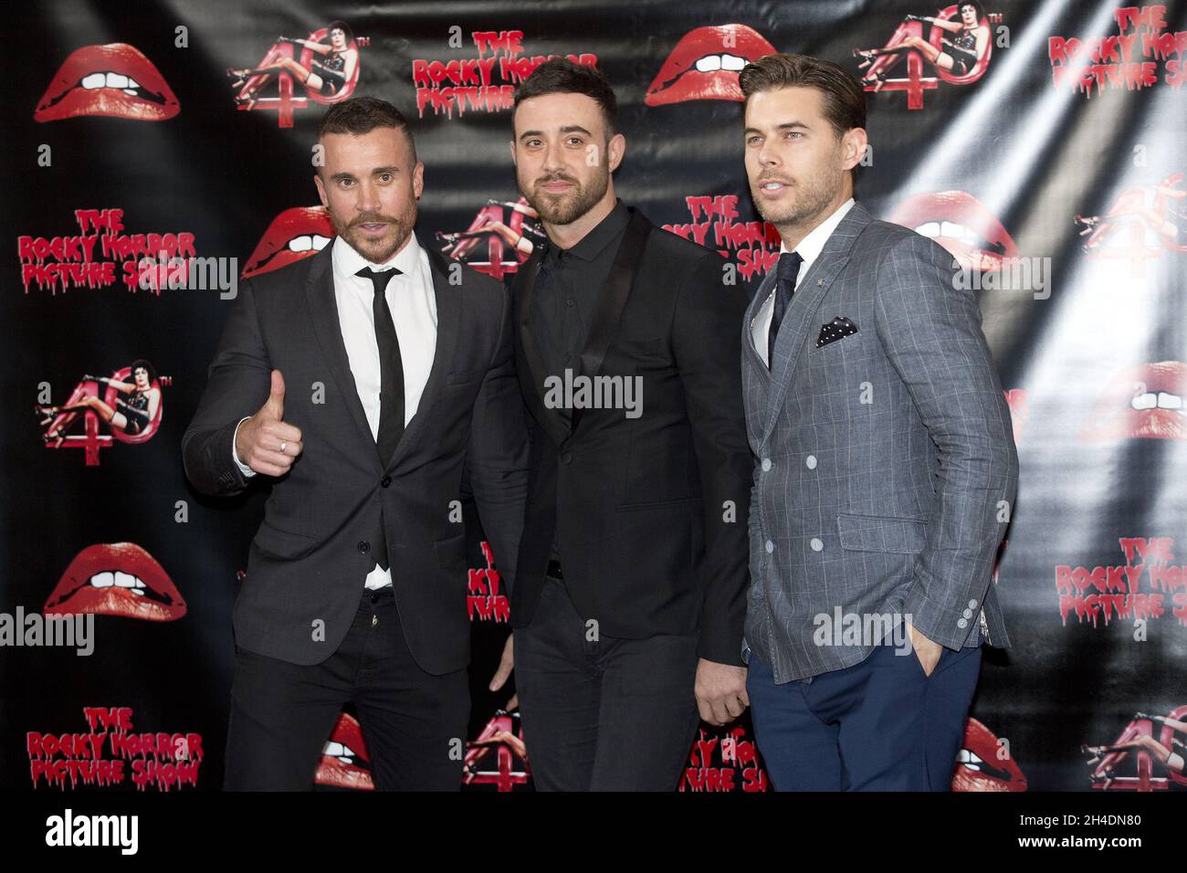 Members of The Overtones attend the The Rocky Horror Picture Show photocall at the Royal Albert Hall ahead of a Q&A at a special screening of the film in celebration of its 40th Anniversary.  Stock Photo