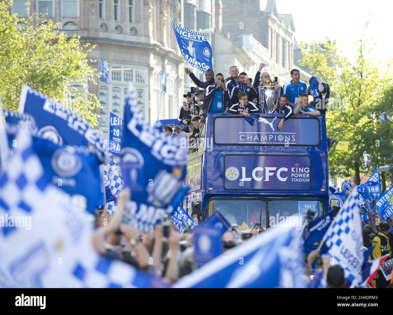 Leicester City FC's victory parade goes through Leicester city centre
