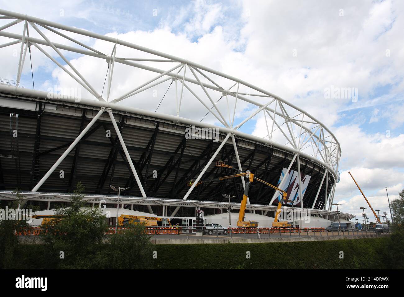 General view of the Olympic Stadium getting the final touches under way on Wednesday August 3, 2016, ahead of West Ham's opening match against NK Domzale on the UEFA Europa League at the Hammers' new home.  Stock Photo