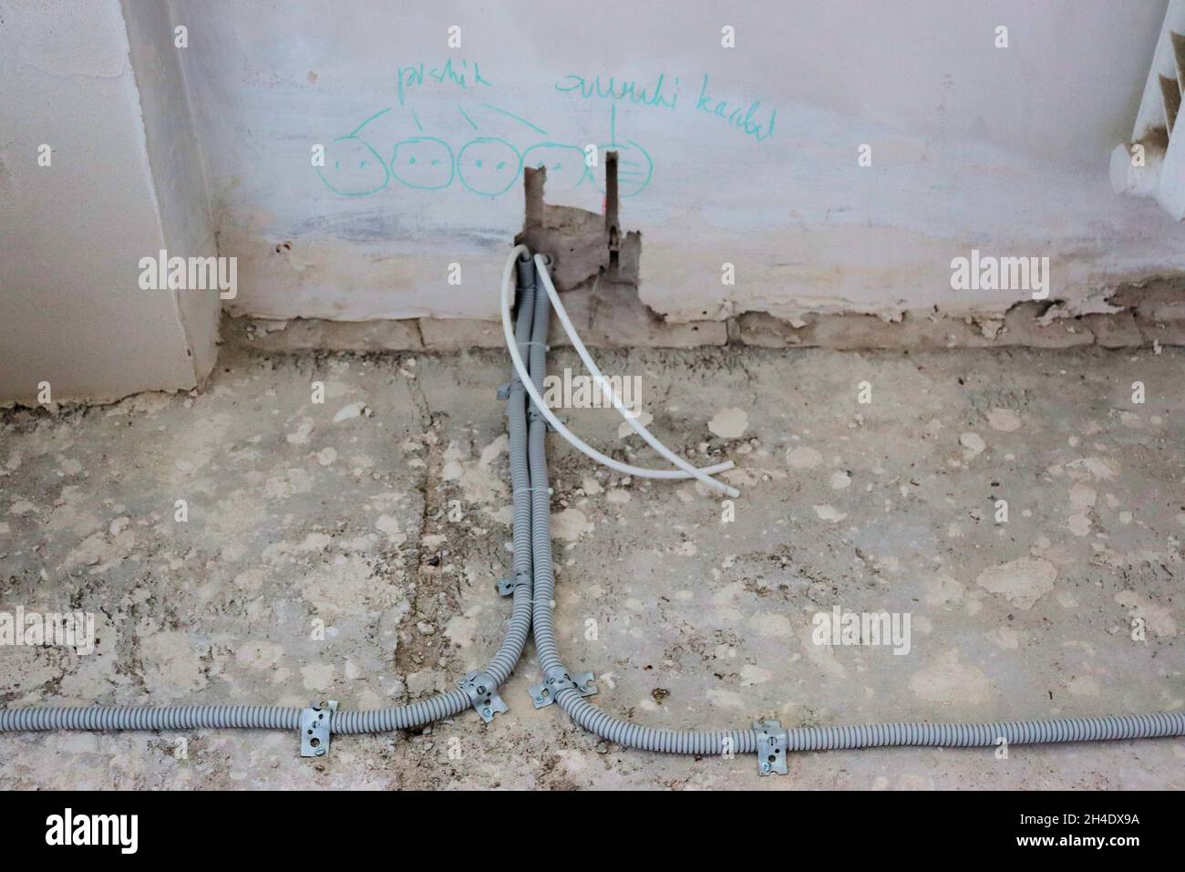 Repair of walls in the house, replacement of wiring and sockets Stock