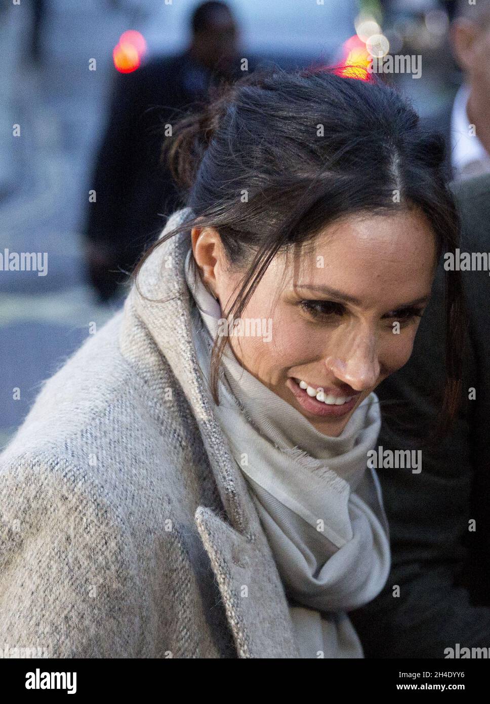 Prince Harry's fiancee Meghan Markle speaks with well wishers as they leave Reprezent 107.3FM radio station in Brixton, London. Picture dated: Tuesday January 9, 2018. Photo credit should read: Isabel Infantes / EMPICS Entertainment. Stock Photo