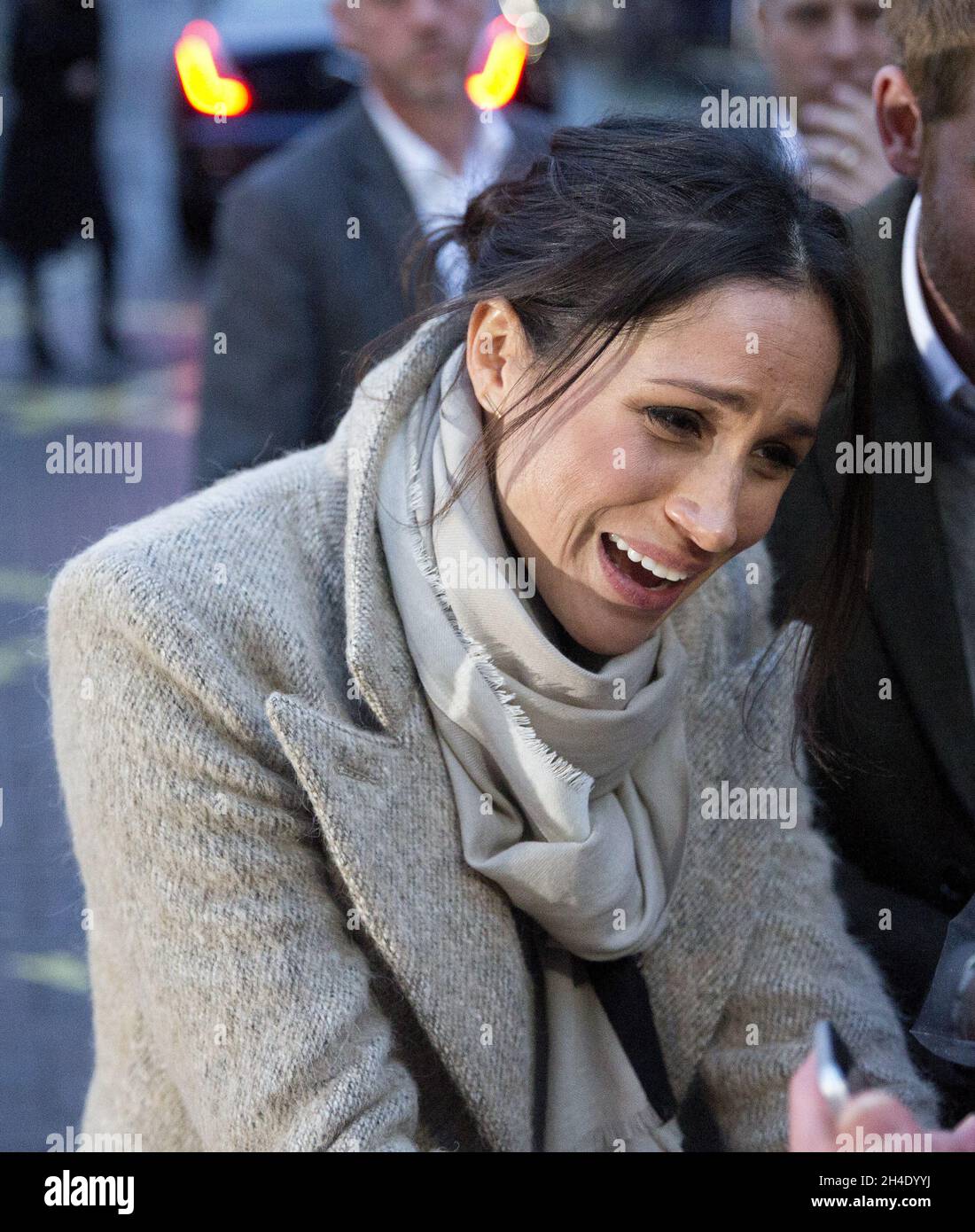 Prince Harry's fiancee Meghan Markle speaks with well wishers as they leave Reprezent 107.3FM radio station in Brixton, London. Picture dated: Tuesday January 9, 2018. Photo credit should read: Isabel Infantes / EMPICS Entertainment. Stock Photo
