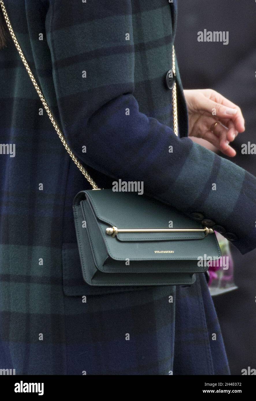 Meghan Markle wears green Strathberry handbag on visit to Edinburgh