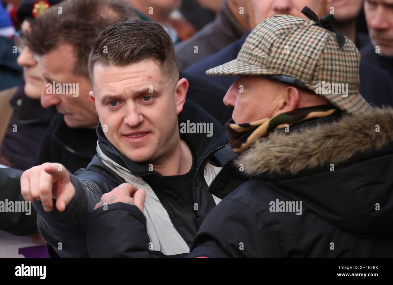 EDL founder Tommy Robinson leads Brexit supporters at the 'Brexit Betrayal' march organized by Ukip over BritainÕs exit from the EU ahead of the vote in Parliament next Tuesday. Picture dated: Sunday December 9, 2018. Photo credit should read: Isabel Infantes / EMPICS Entertainment. Stock Photo