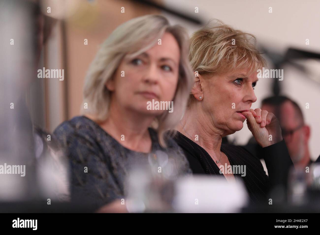 (right) Conservative Anna Soubry bites her nails as she listen to senior Westminster politicians during the People's Vote press conference in central London after Theresa May's called off MPs' to vote on her Brexit deal yesterday. Picture dated: Tuesday December 11, 2018 Stock Photo