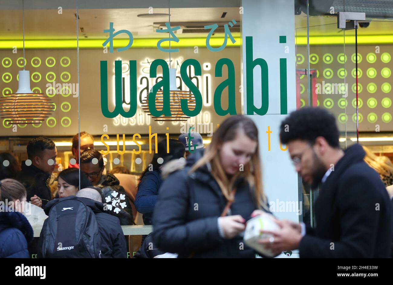A Wasabi logo on a restaurant on Oxford Street, London. Picture dated Wednesday December 26