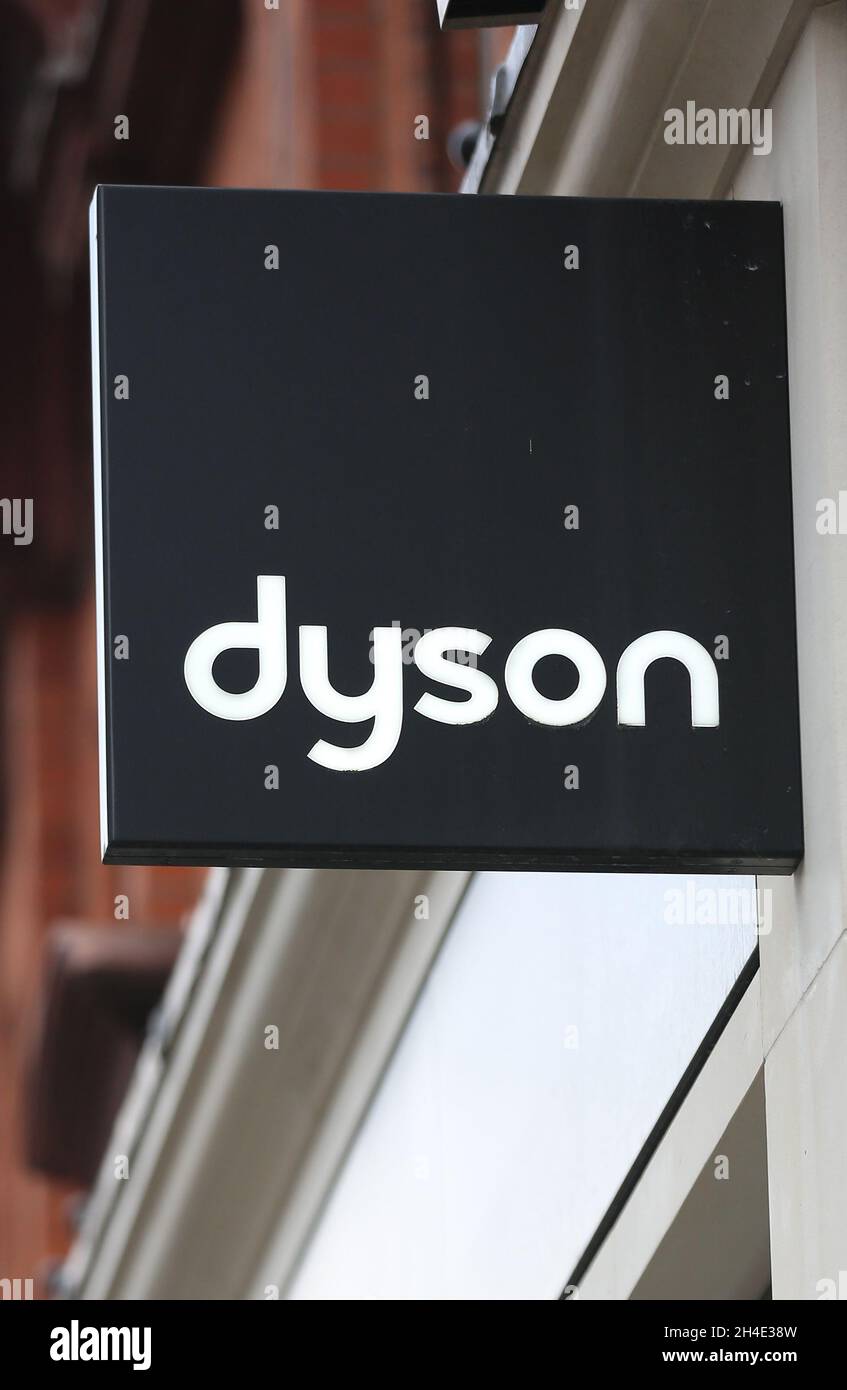 Dyson logo displayed at the Dyson Demo shop in Oxford Street, London, as  the company has announced that it is moving its headquarters to Singapore,  from Malmesbury in Wiltshire. Picture dated: Wednesday