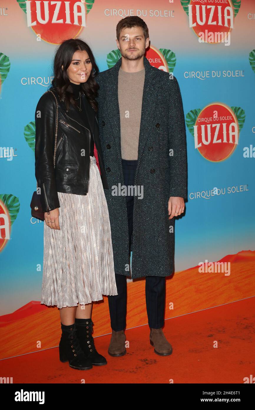 Jim Chapman and Sarah Tarleton attending the Cirque du Soleil's red carpet premiere of LUZIA at The Royal Albert Hall, London. Picture dated: Wednesday January 15, 2020. Photo credit should read: Isabel Infantes / EMPICS Entertainment. Stock Photo