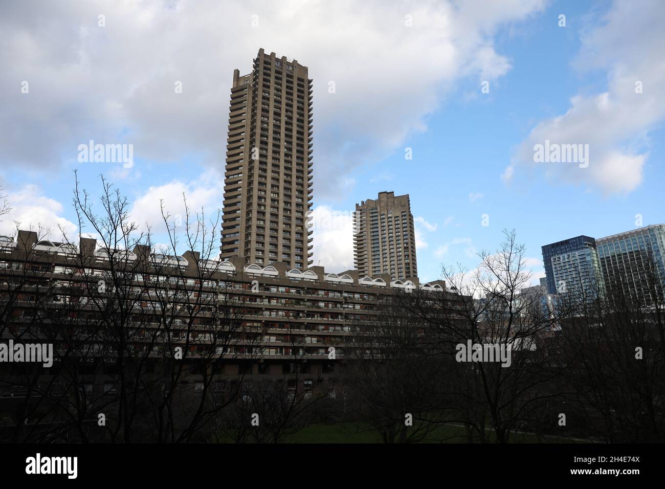 A general view of The Barbican Estate, a residential estate that was built during the 1960s and the 1980s within the City of London. The Barbican Complex is a prominent example of British brutalist architecture and is Grade II listed as a whole. Picture dated: Tuesday February 11, 2020. Photo credit should read: Isabel Infantes / EMPICS Entertainment. Stock Photo
