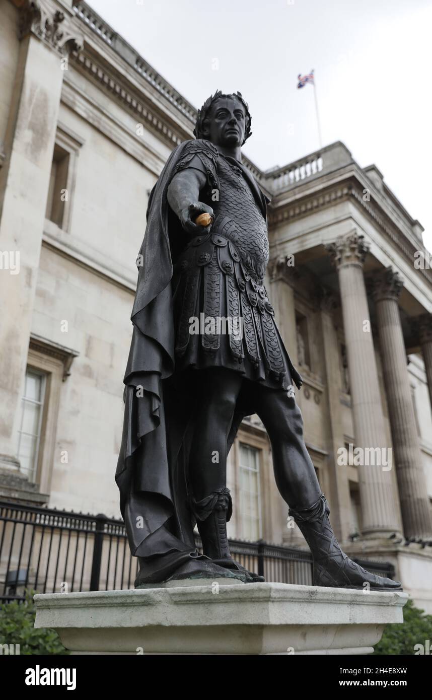 A statue of James II in Trafalgar Square, one within a list of statues