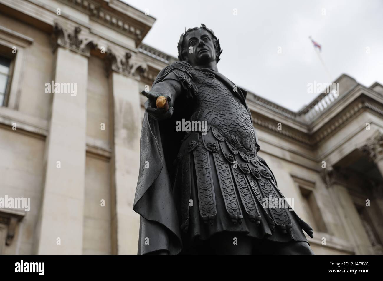 A statue of James II in Trafalgar Square, one within a list of statues