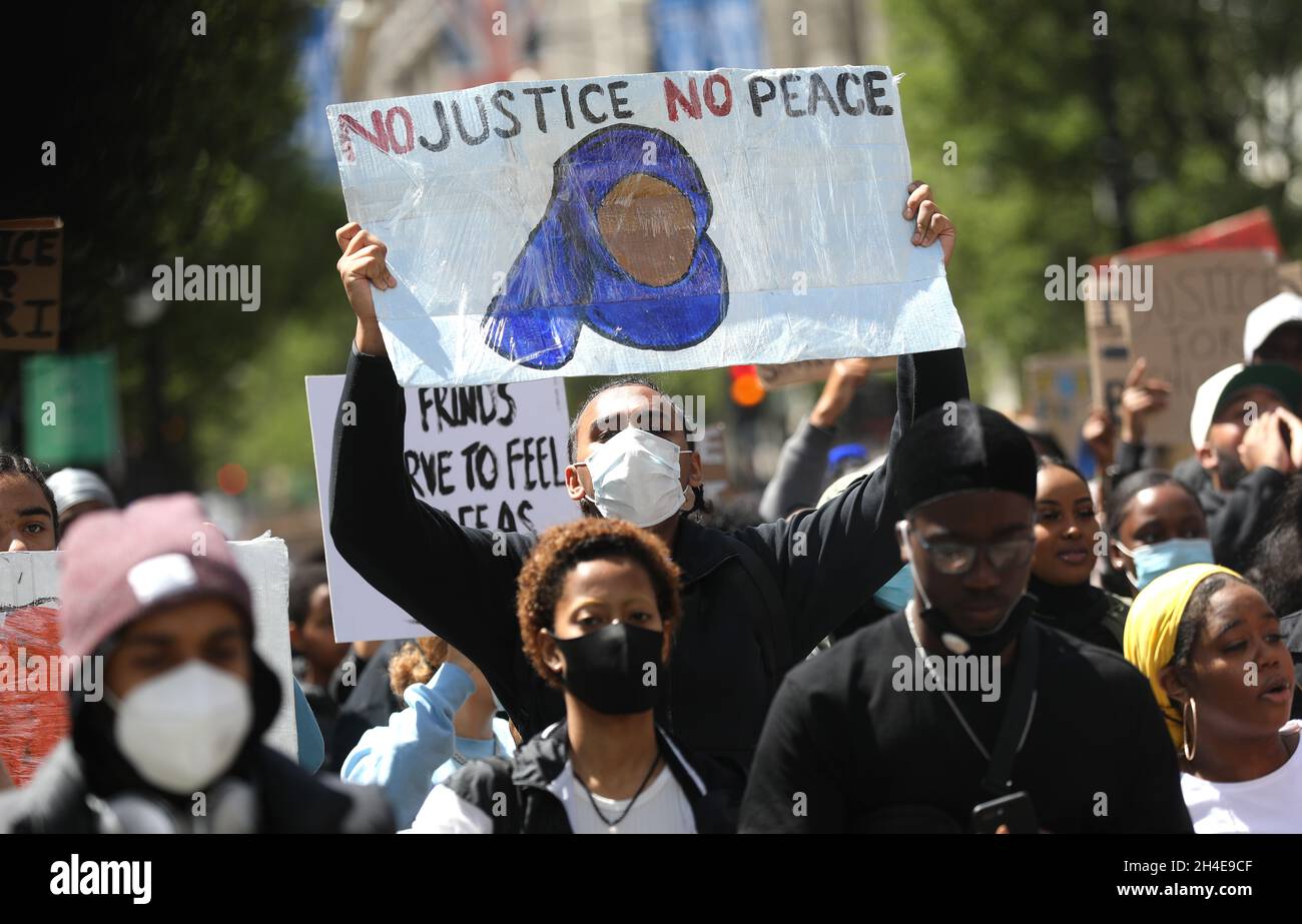 Protesters march during a Black Lives Matter through central London ...