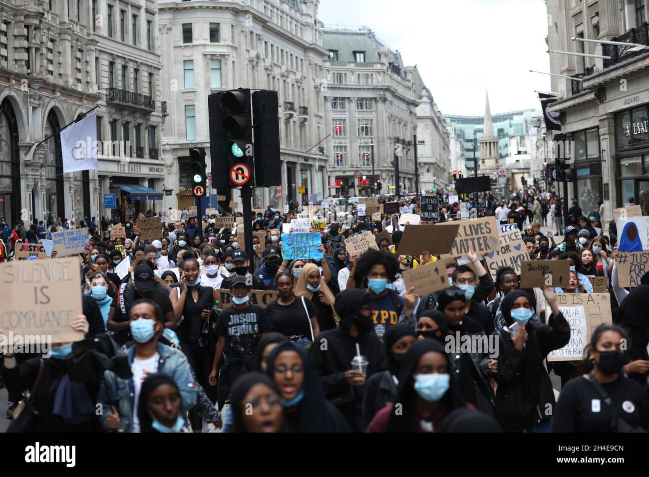 Protesters march during a Black Lives Matter through central London ...