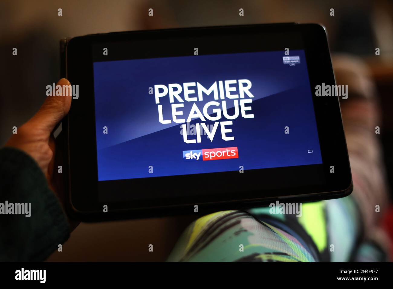 A tablet screening Premier League Live on Sky Sports