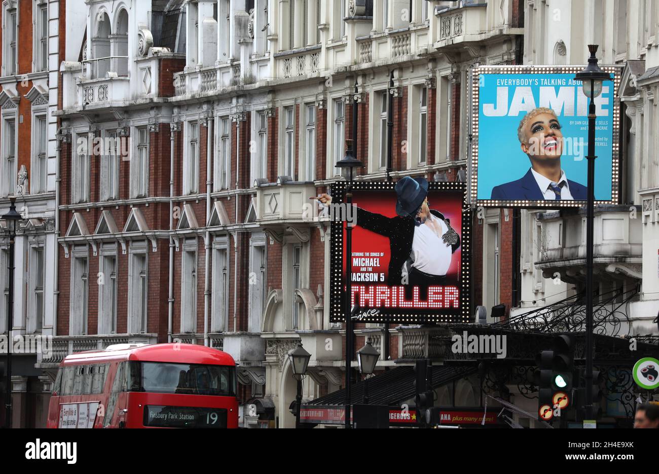 A general view of Shaftesbury Avenue, which concentrates various West End theatres in London. This week the British government unveiled a 1.57 billion GBP 'rescue package' for the arts sector, designed to help museums, galleries, theatres, independent cinemas, heritage sites and music venues through the coronavirus pandemic. Picture date: Thursday July 9, 2020. Stock Photo