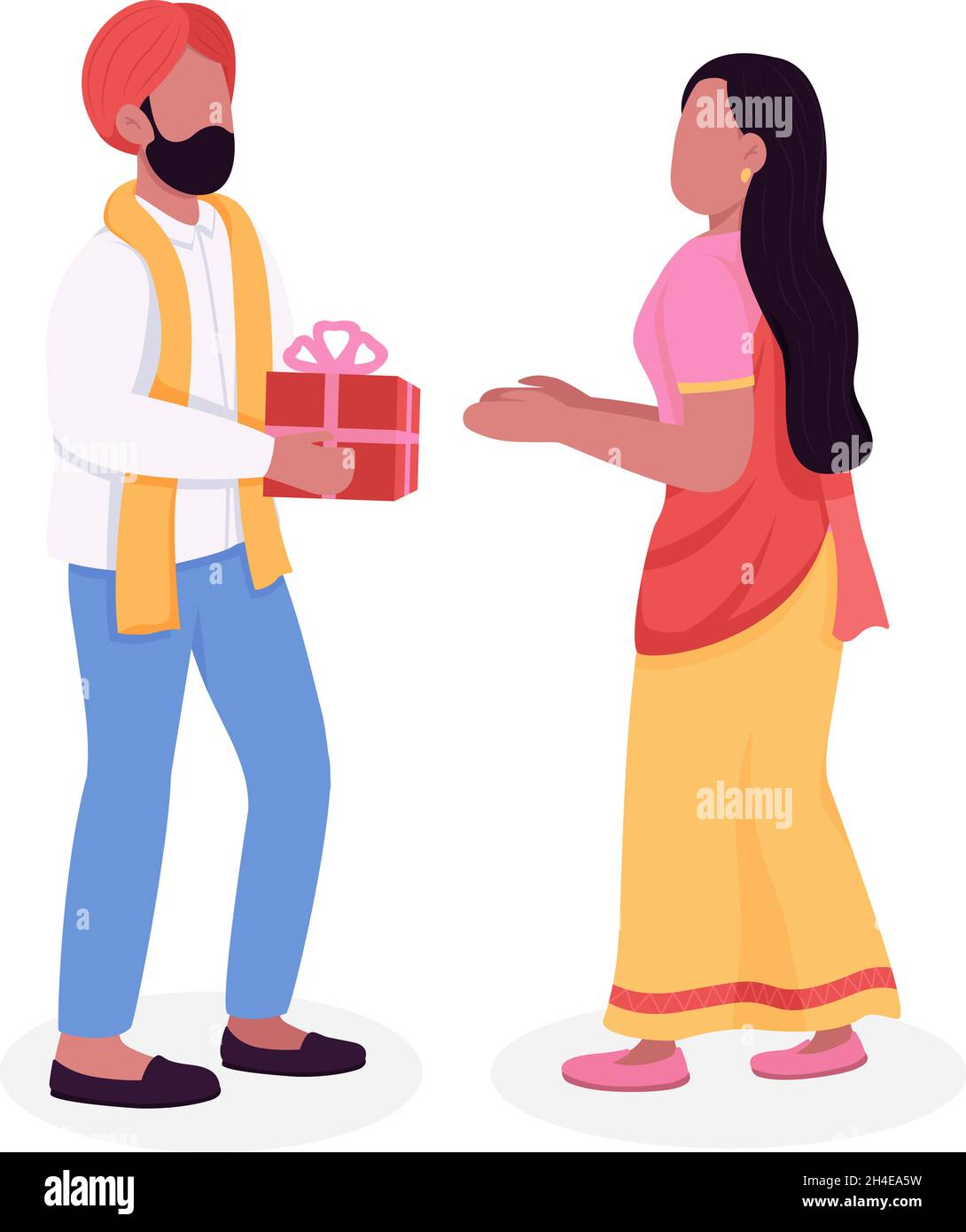 Couple celebrating Diwali semi flat color vector characters Stock ...