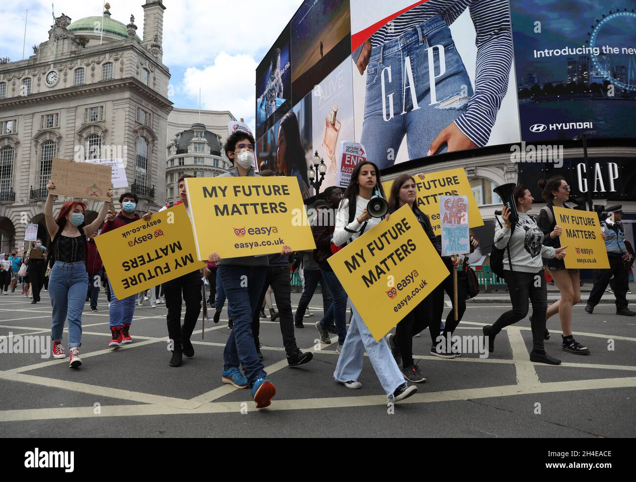 Students take part in a march from Marble Arch to the Department of Education in Westminster, London, calling for the resignation of Education Secretary Gavin Williamson over the government's handling of exam results after A-level and GCSE exams were cancelled due to the coronavirus outbreak. Picture date: Saturday August 22, 2020. Stock Photo
