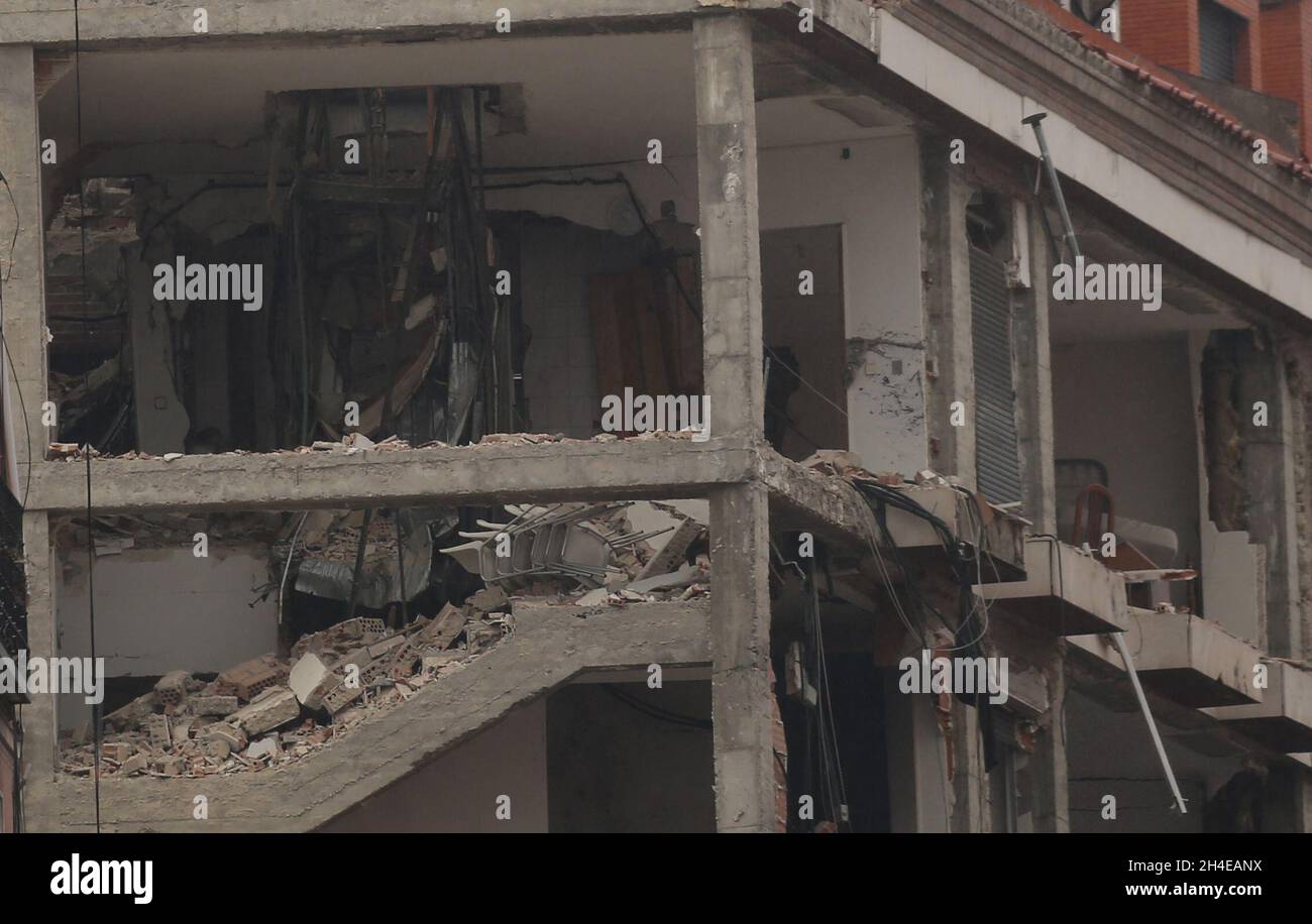 A close-up of the scene following an explosion caused by a suspected ...