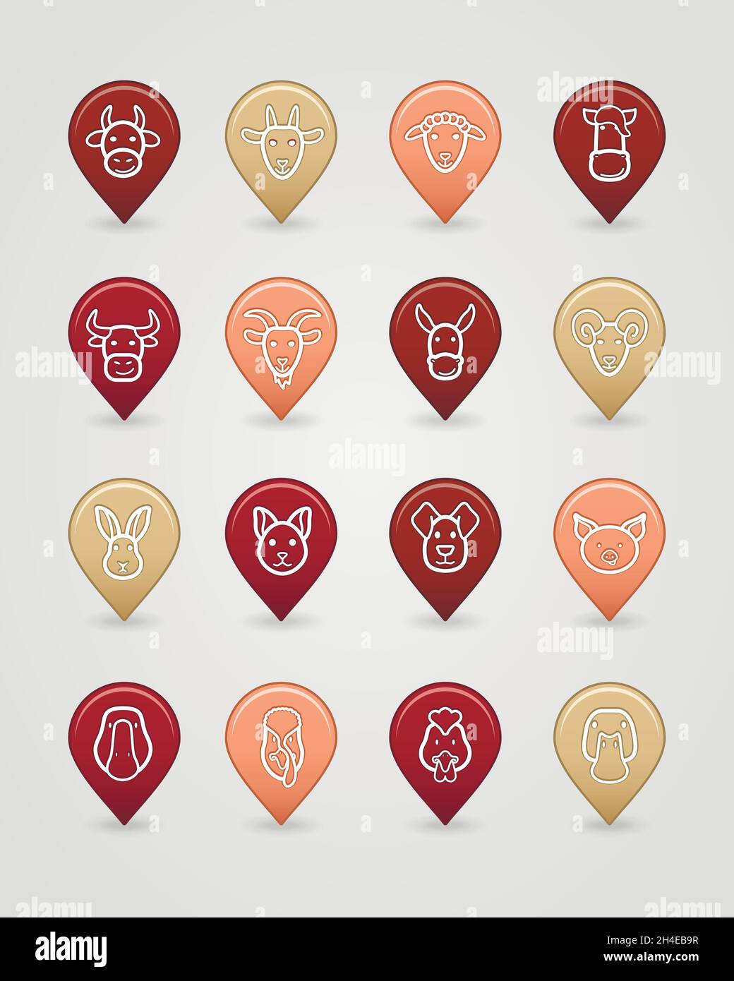 Farm animals mapping pins icons eps 10 Stock Vector Image & Art - Alamy