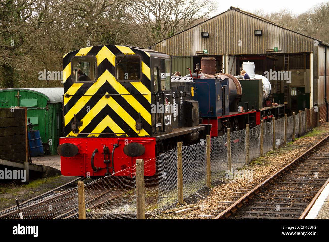 isle of Wight steam railway 2019, featuring one of the line's Ivatt tank locomotives Stock Photo