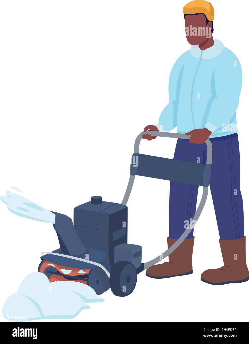 Man with snowplow semi flat color vector character Stock Vector