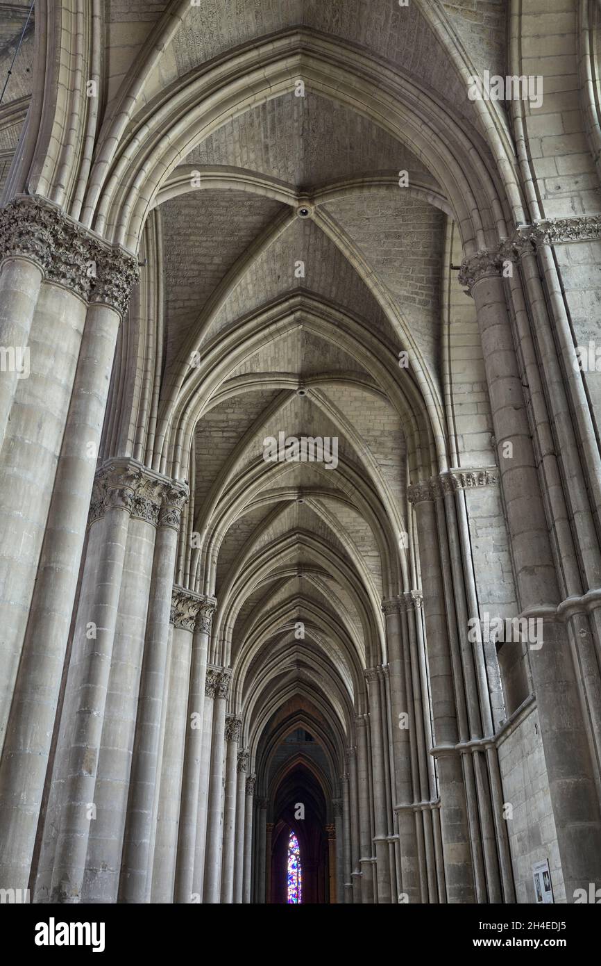 Vault of right nave. Cathedral of Reims. France. Stock Photo