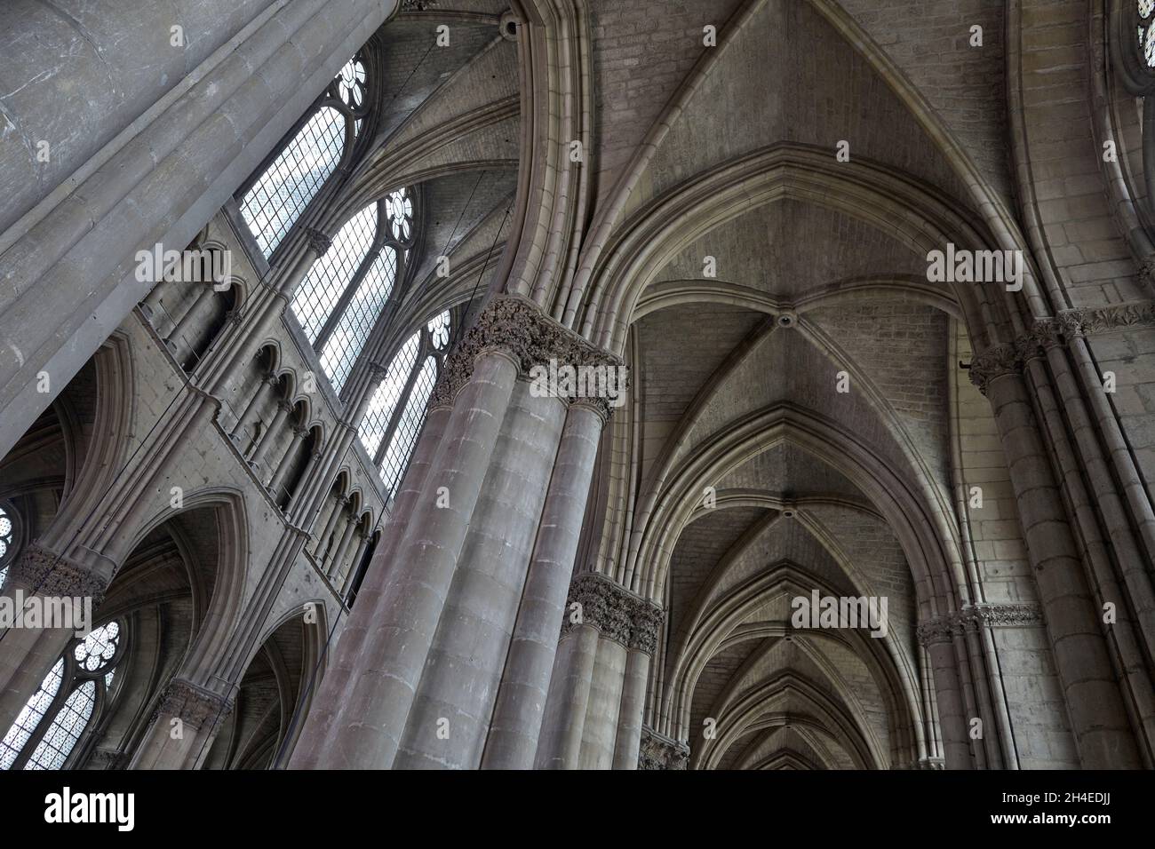 Cathedral of Reims. Vaults of right and central naves. Reims. France. Stock Photo